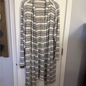 Lane Bryant Black Grey White Stripped Knit Long Sweater